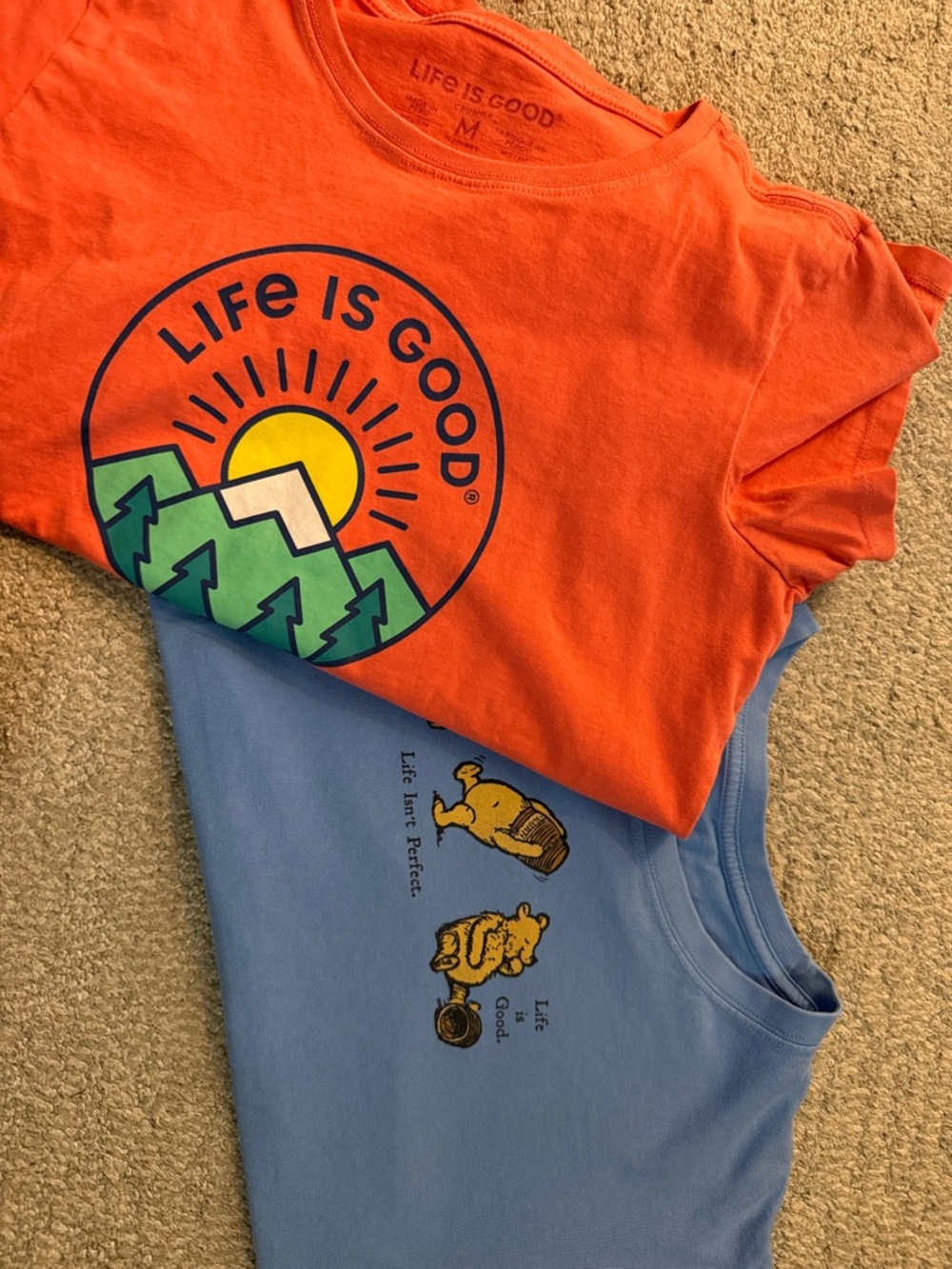 2 Life is Good Crusher Tees - One Coral and  Medium Blue Boxy Crop